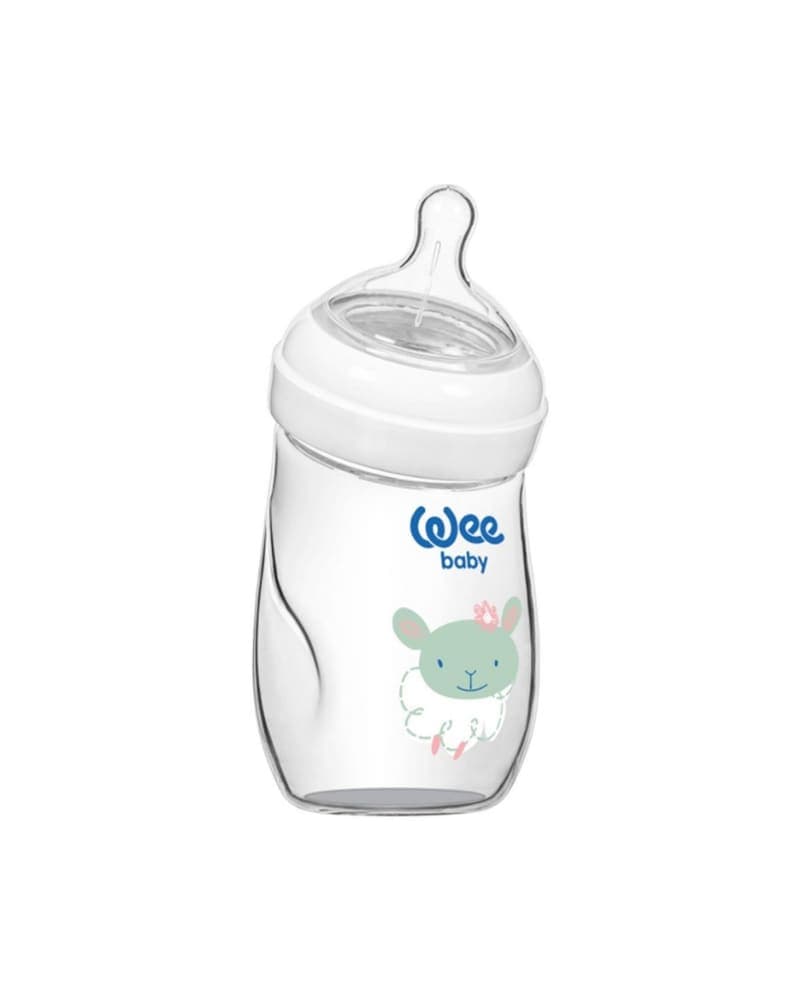 WEE BABY HEAT RESISTANT NATURAL CURVED GLASS FEEDING BOTTLE 260ML